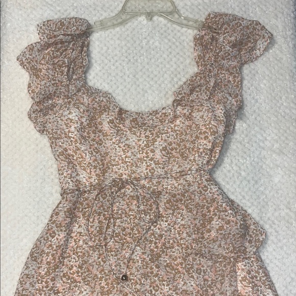 Twenty Ten Womens Mini Dress Pink and Beige Ruffle Sleeves Spring A-line Large - Picture 10 of 13